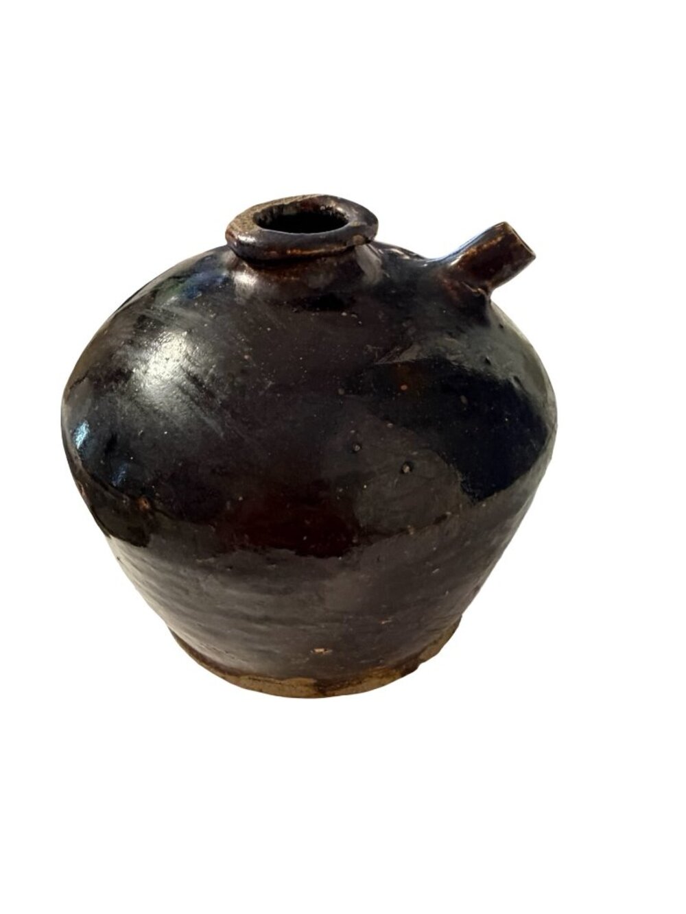 Vintage Studio Pottery Black Glazed Jug Vase Hand Thrown Rustic Ceramic Vessel